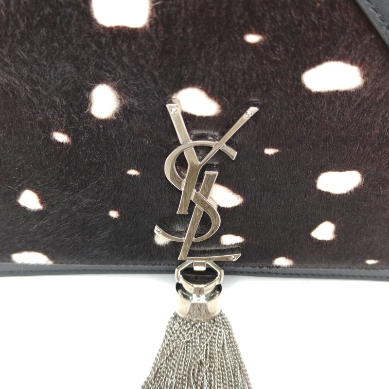 SAINT LAURENT 黑色毛絨銀扣KATE流蘇挎包MIN梅花鹿限定肩背包-4