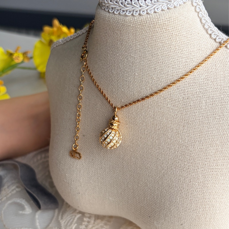 Christian Dior 迪奧 水鑽金球鍍金項鏈 頸鍊 附原裝防塵袋-3