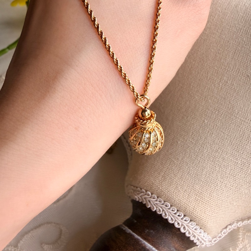 Christian Dior 迪奧 水鑽金球鍍金項鏈 頸鍊 附原裝防塵袋-5