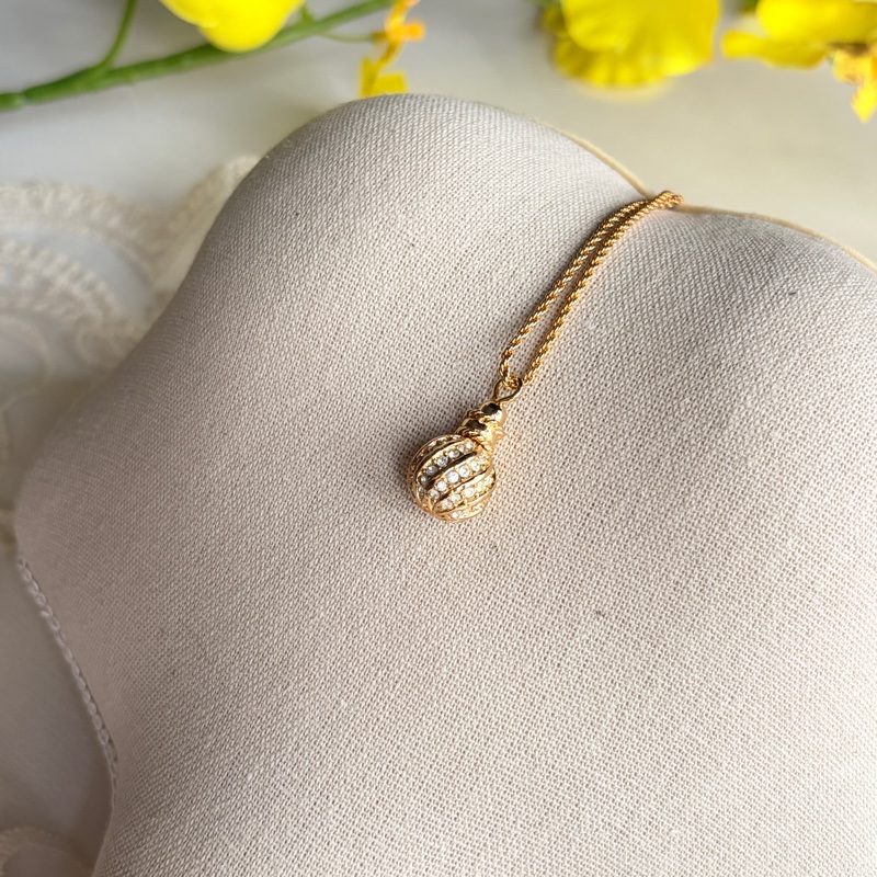 Christian Dior 迪奧 水鑽金球鍍金項鏈 頸鍊 附原裝防塵袋-9