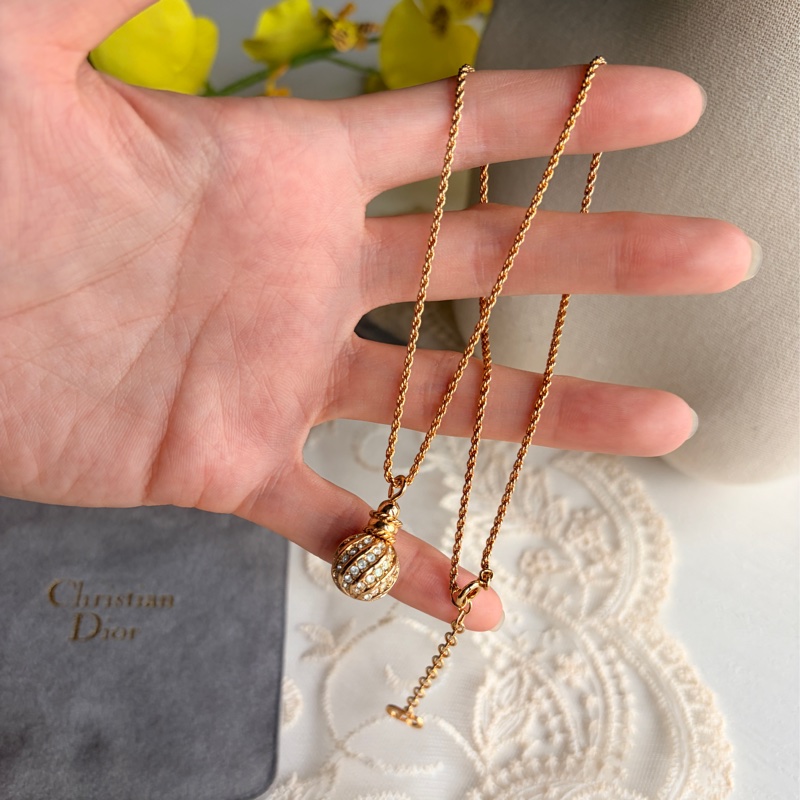 Christian Dior 迪奧 水鑽金球鍍金項鏈 頸鍊 附原裝防塵袋-13