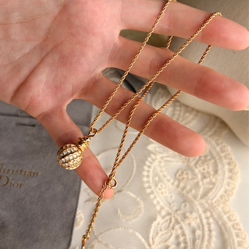 Christian Dior 迪奧 水鑽金球鍍金項鏈 頸鍊 附原裝防塵袋-14