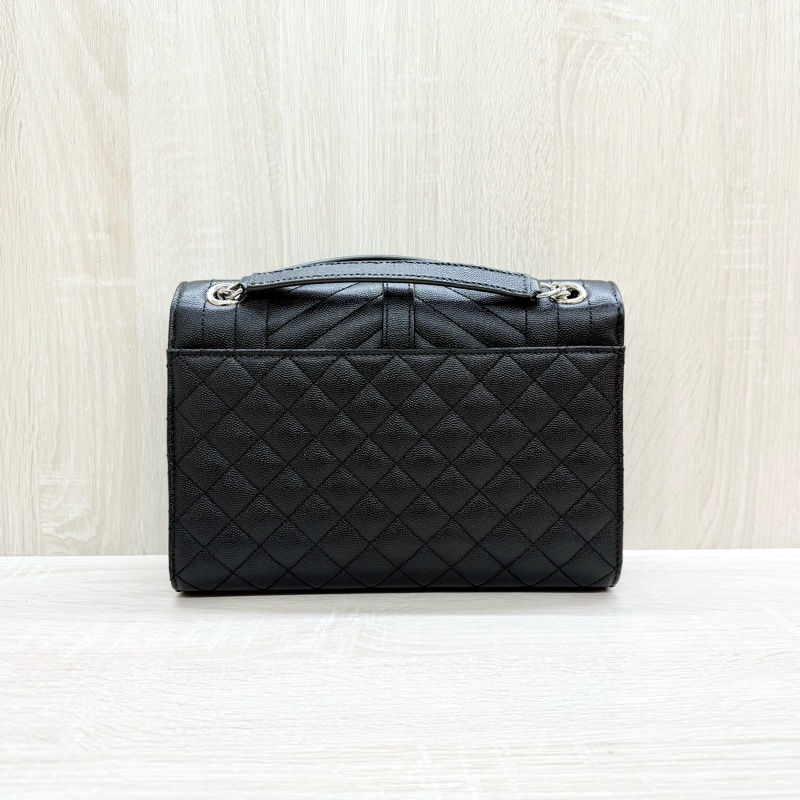 YSL💕黑牛皮銀鏈中型信封斜背包/1600185-3
