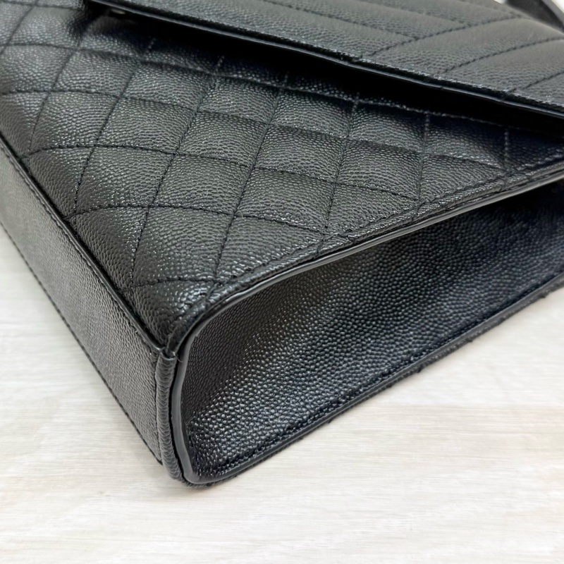 YSL💕黑牛皮銀鏈中型信封斜背包/1600185-19