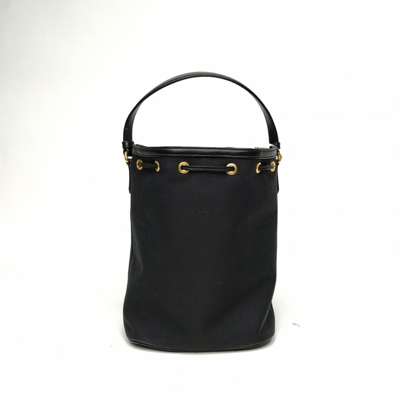 PRADA Duet織物水桶包黑色帆布肩背包-2