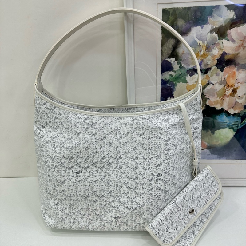GOYARD/戈雅 Bohème Hobo Y字老花滿印抗壓皮革手柄 帆布拼牛皮 腋下包子母包 單肩包 25年 有購證-1