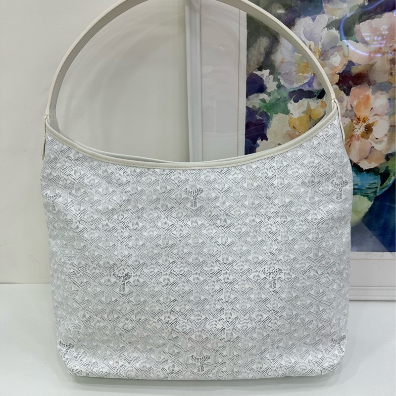GOYARD/戈雅 Bohème Hobo Y字老花滿印抗壓皮革手柄 帆布拼牛皮 腋下包子母包 單肩包 25年 有購證-2
