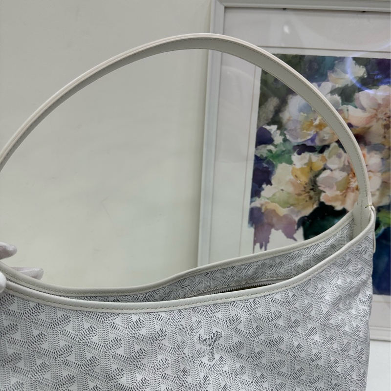 GOYARD/戈雅 Bohème Hobo Y字老花滿印抗壓皮革手柄 帆布拼牛皮 腋下包子母包 單肩包 25年 有購證-7