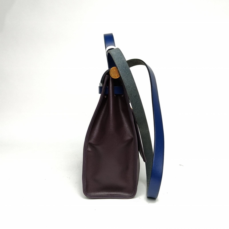 HERMES Herbag31加侖紫拼寶石藍防水帆布/Hunter牛皮Z刻肩背包-1