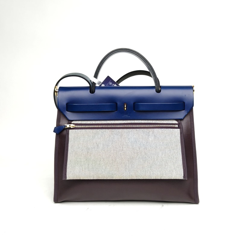 HERMES Herbag31加侖紫拼寶石藍防水帆布/Hunter牛皮Z刻肩背包-2