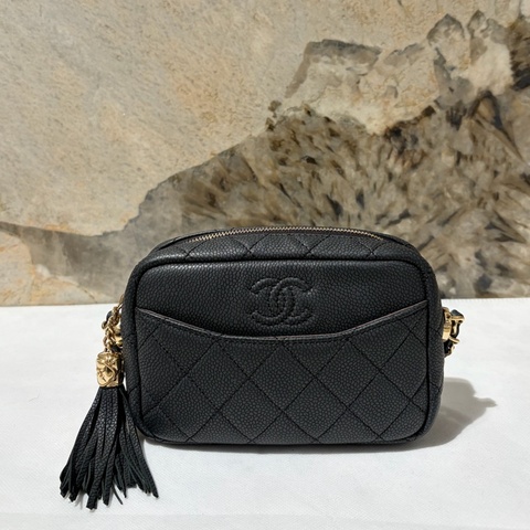Chanel霧面黑灰荔枝流蘇金鏈包