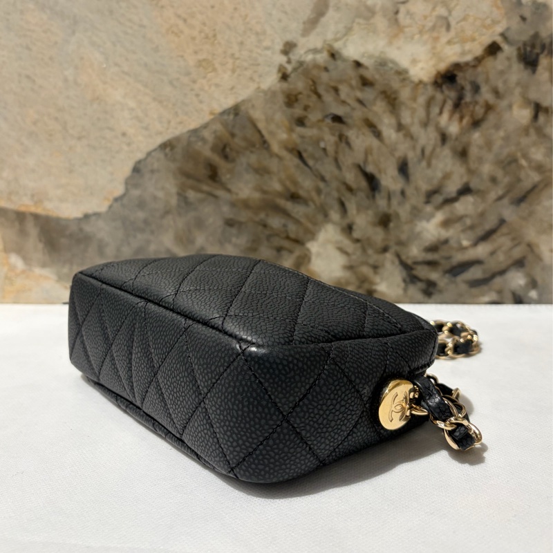 Chanel霧面黑灰荔枝流蘇金鏈包-5