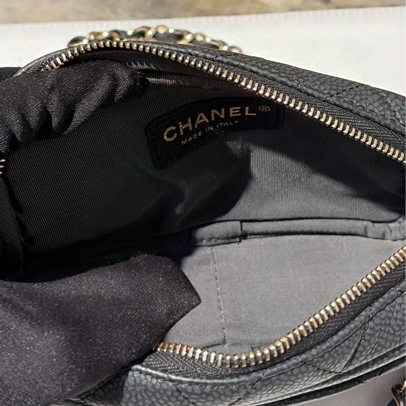 Chanel霧面黑灰荔枝流蘇金鏈包-8