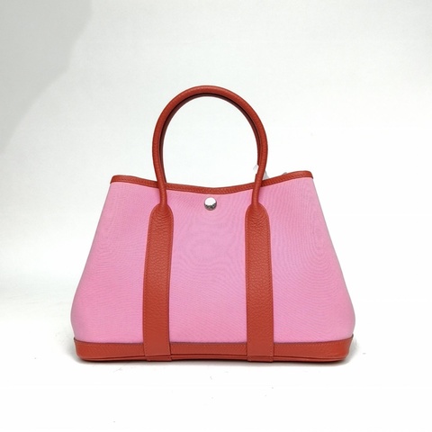 HERMES GardenParty花園包30櫻花粉NEGONA皮/帆布Y刻銀扣肩背包