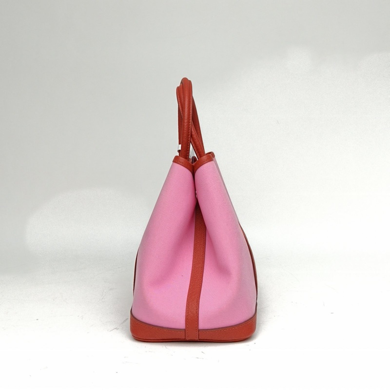 HERMES GardenParty花園包30櫻花粉NEGONA皮/帆布Y刻銀扣肩背包-1