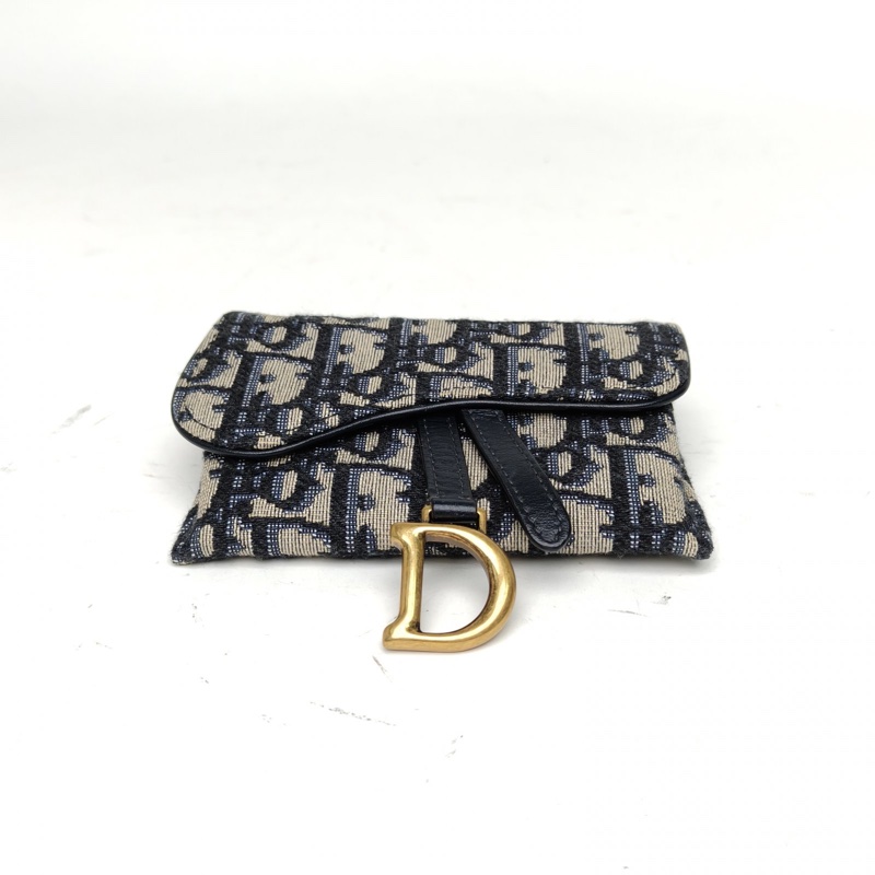 DIOR 墨藍色帆布金扣2020馬鞍卡包鏈條包-3