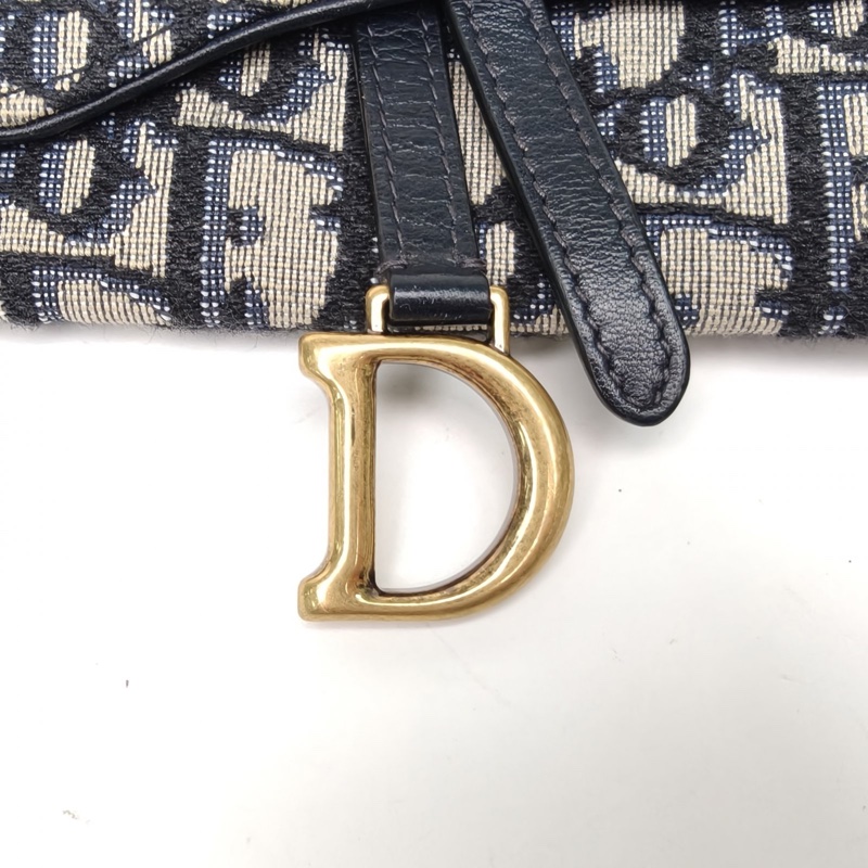 DIOR 墨藍色帆布金扣2020馬鞍卡包鏈條包-4