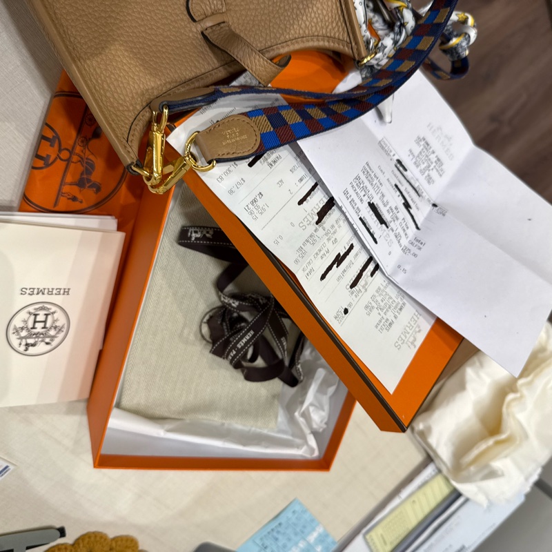 愛馬仕的mini Evelyn’s 金棕金肩背包斜挎包兩用-17