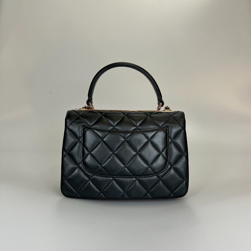 CHANEL TRENDYCC 25玫瑰金菱格提把側肩包 黑羊皮 A92236/晶片款-1