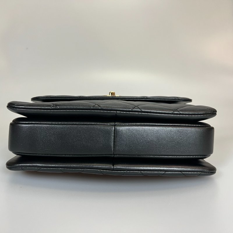 CHANEL TRENDYCC 25玫瑰金菱格提把側肩包 黑羊皮 A92236/晶片款-4