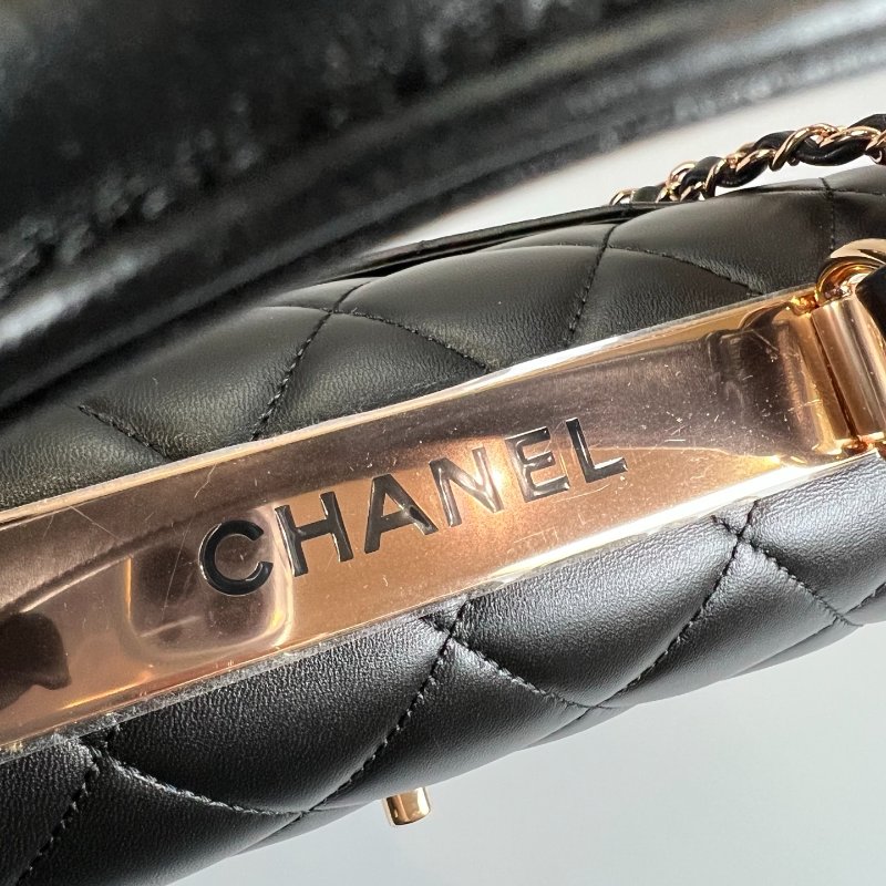 CHANEL TRENDYCC 25玫瑰金菱格提把側肩包 黑羊皮 A92236/晶片款-9