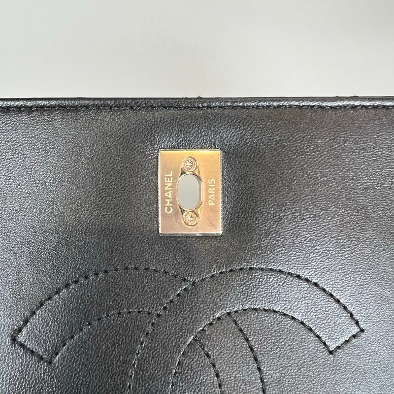 CHANEL TRENDYCC 25玫瑰金菱格提把側肩包 黑羊皮 A92236/晶片款-10