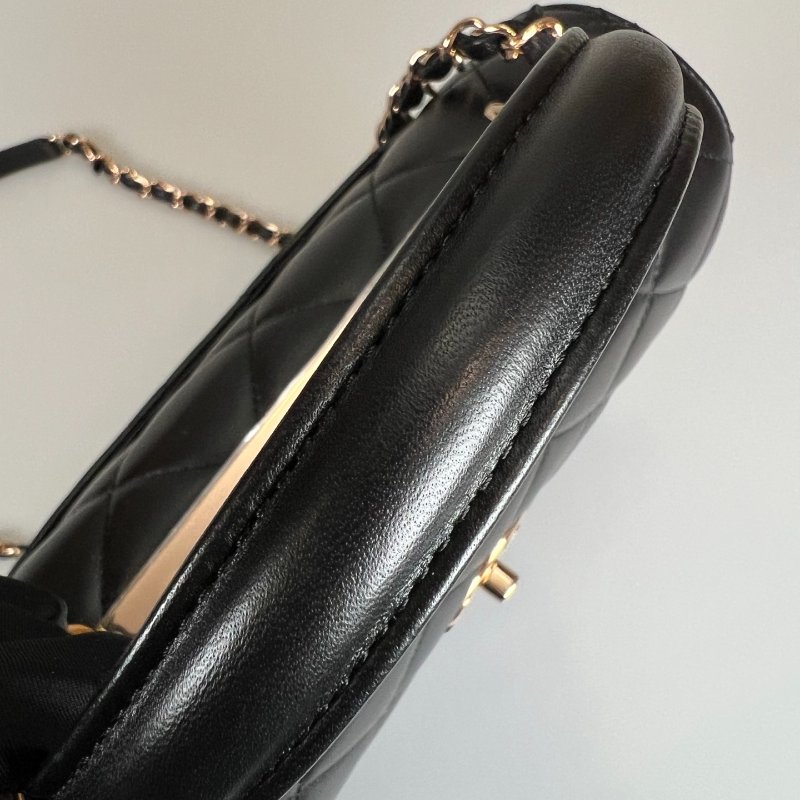 CHANEL TRENDYCC 25玫瑰金菱格提把側肩包 黑羊皮 A92236/晶片款-13