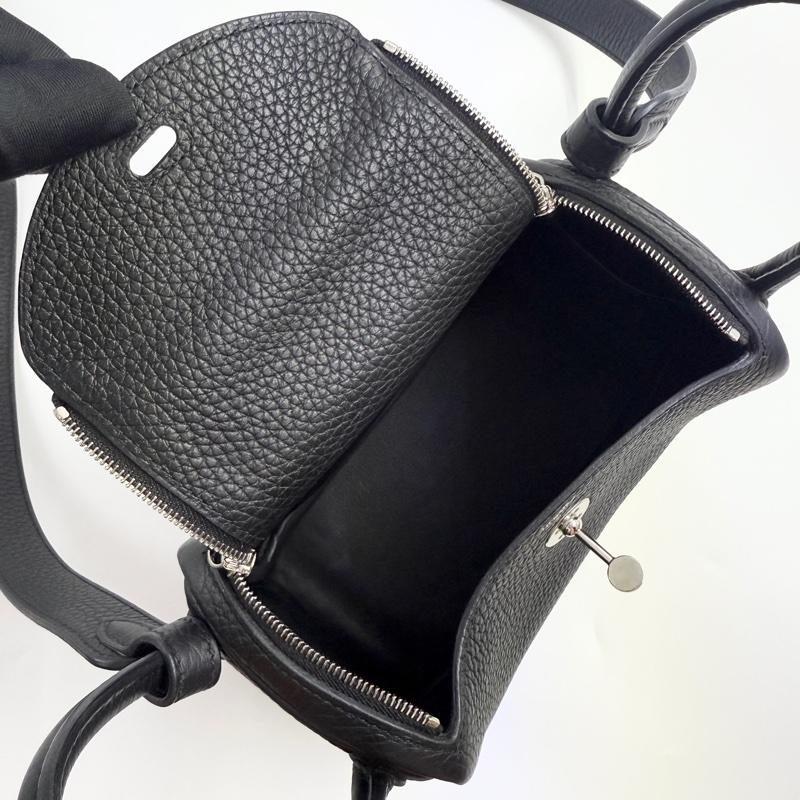 HERMES愛馬仕mini Lindy一代黑色銀釦-5