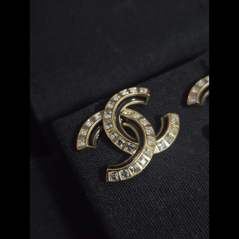 (全新品)Chanel雙色雙C水鑽耳環-2