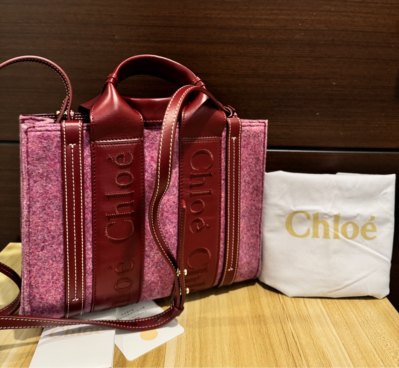 專櫃正品 CHLOE 紫紅色 WOODY 2WAY 手提包 肩背包 側背包 斜背包 時尚包-3