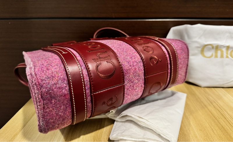 專櫃正品 CHLOE 紫紅色 WOODY 2WAY 手提包 肩背包 側背包 斜背包 時尚包-4