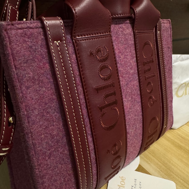 專櫃正品 CHLOE 紫紅色 WOODY 2WAY 手提包 肩背包 側背包 斜背包 時尚包-7