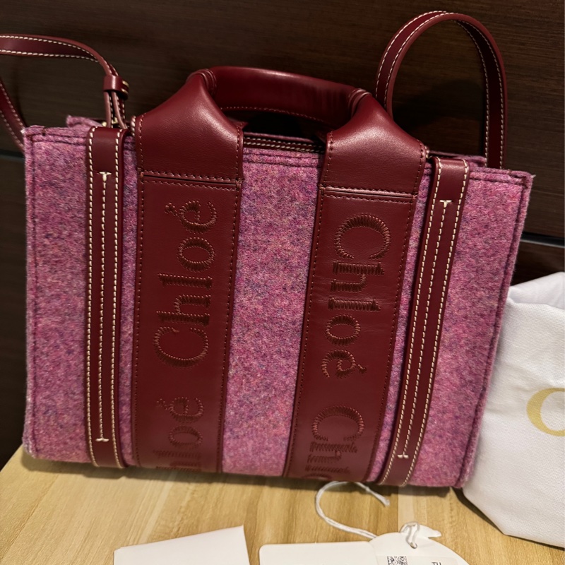 專櫃正品 CHLOE 紫紅色 WOODY 2WAY 手提包 肩背包 側背包 斜背包 時尚包-8