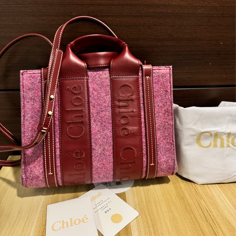 專櫃正品 CHLOE 紫紅色 WOODY 2WAY 手提包 肩背包 側背包 斜背包 時尚包-15