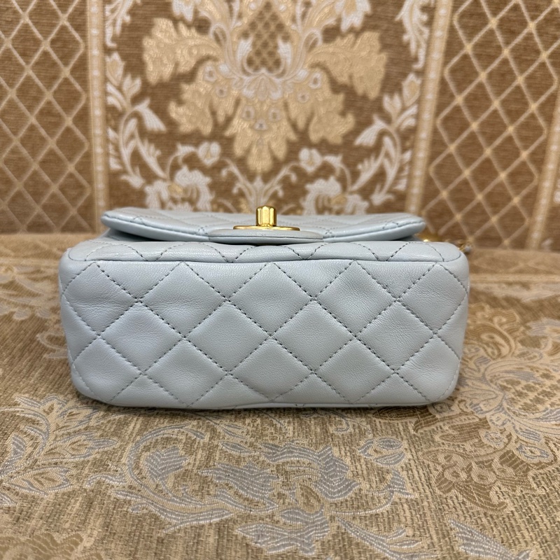 Chanel 灰羊皮菱格霧金釦金球方胖AS1786-4