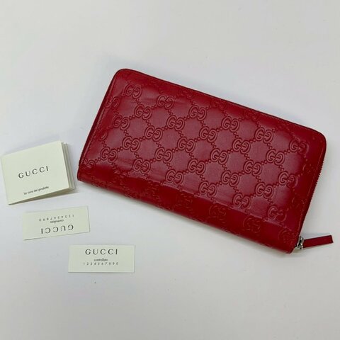 GUCCI Guccissima系列紅色拉鍊長夾