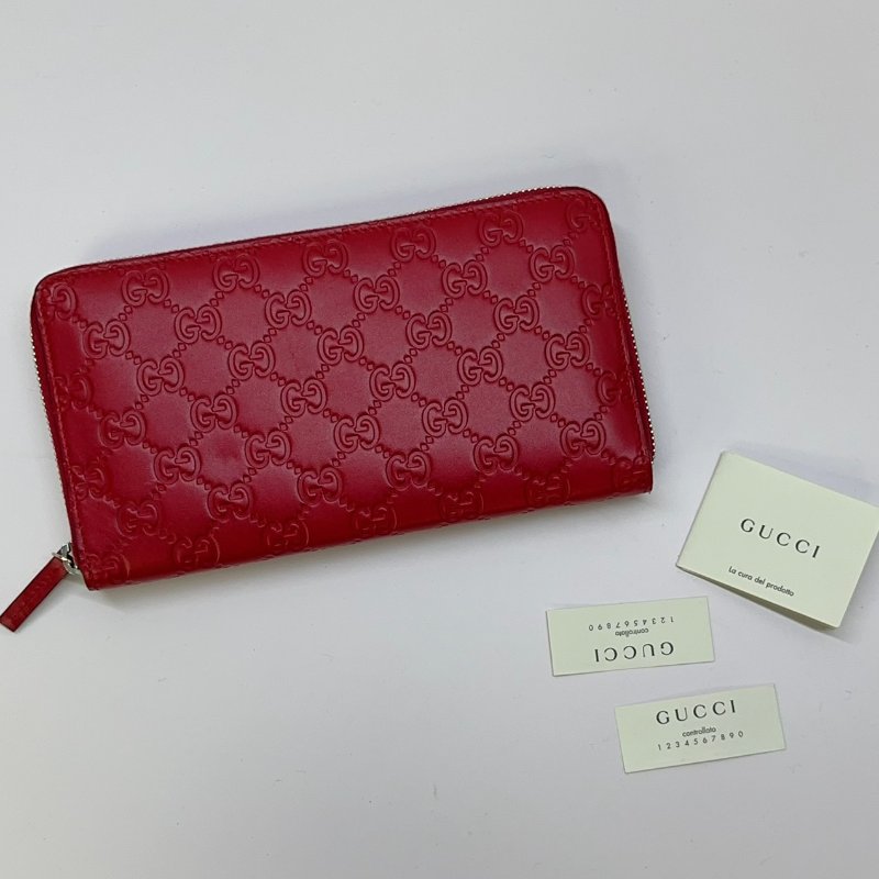 GUCCI Guccissima系列紅色拉鍊長夾-1