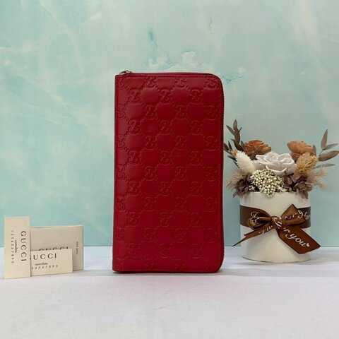 GUCCI Guccissima紅色拉鍊長夾