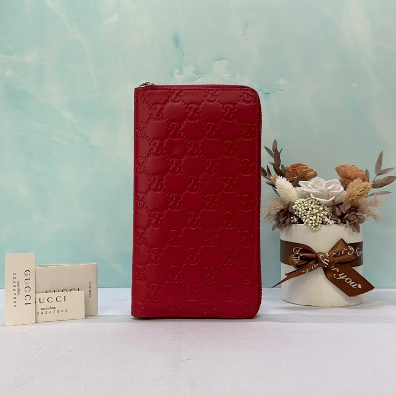 GUCCI Guccissima紅色拉鍊長夾-0