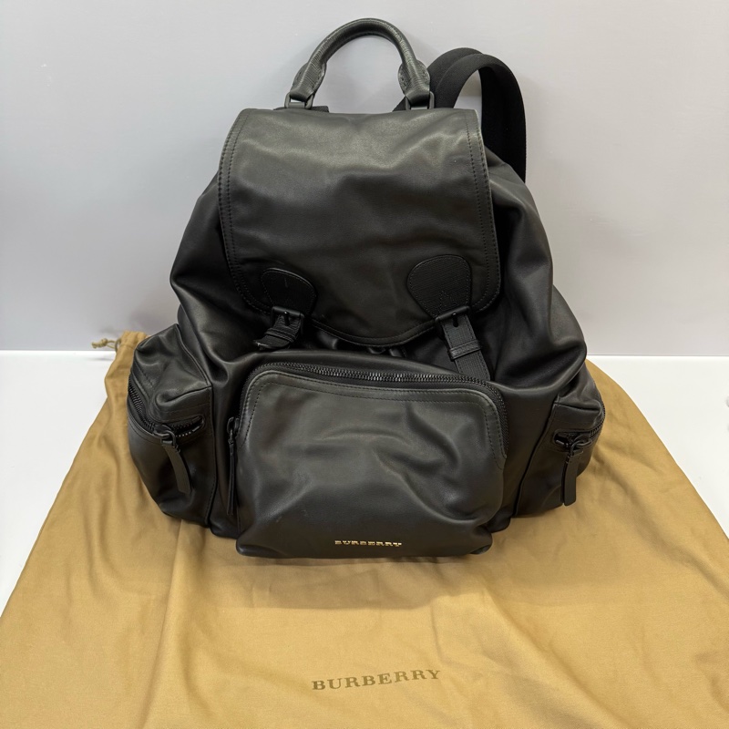 BURBERRY 巴寶莉 黑色牛皮後背包-2