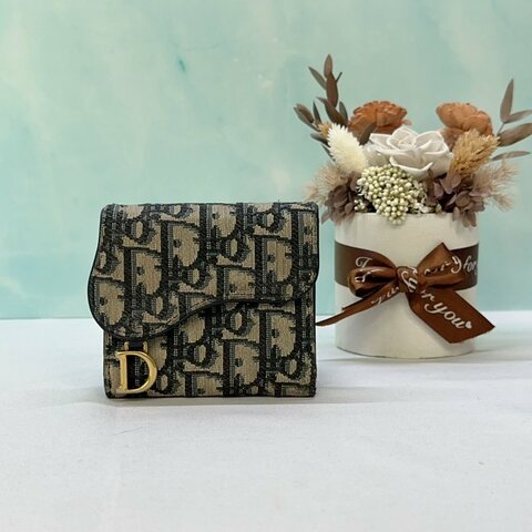 DIOR Saddle老花三折短夾