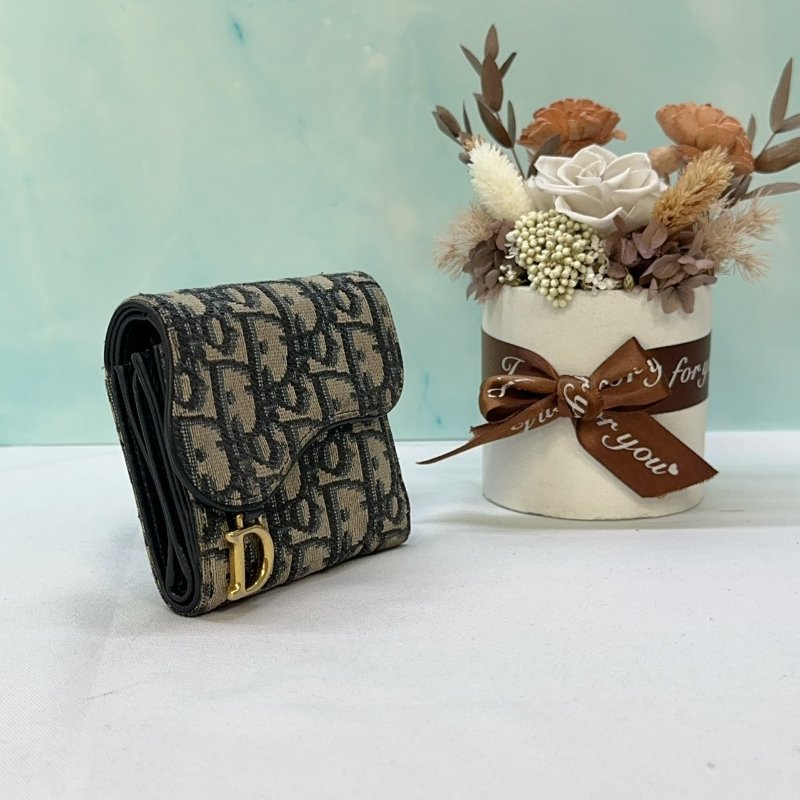 DIOR Saddle老花三折短夾-3
