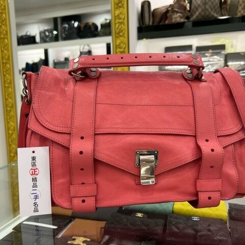 東區正精品㊣Proenza Schouler PS1 C1 粉色全皮金釦釦式翻蓋斜背包兩用包中款 RZ3980