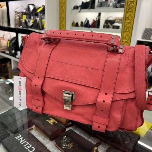 東區正精品㊣Proenza Schouler PS1 C1 粉色全皮金釦釦式翻蓋斜背包兩用包中款 RZ3980-2