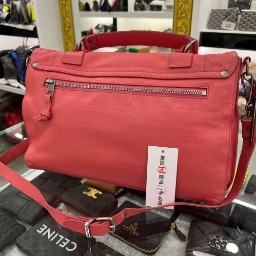 東區正精品㊣Proenza Schouler PS1 C1 粉色全皮金釦釦式翻蓋斜背包兩用包中款 RZ3980-7