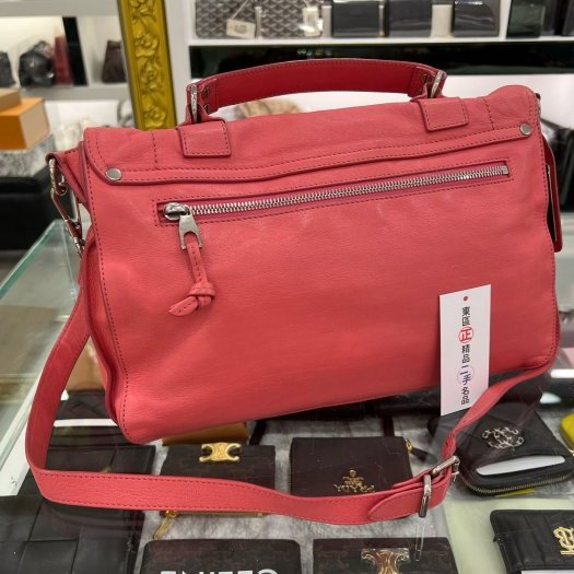 東區正精品㊣Proenza Schouler PS1 C1 粉色全皮金釦釦式翻蓋斜背包兩用包中款 RZ3980-8