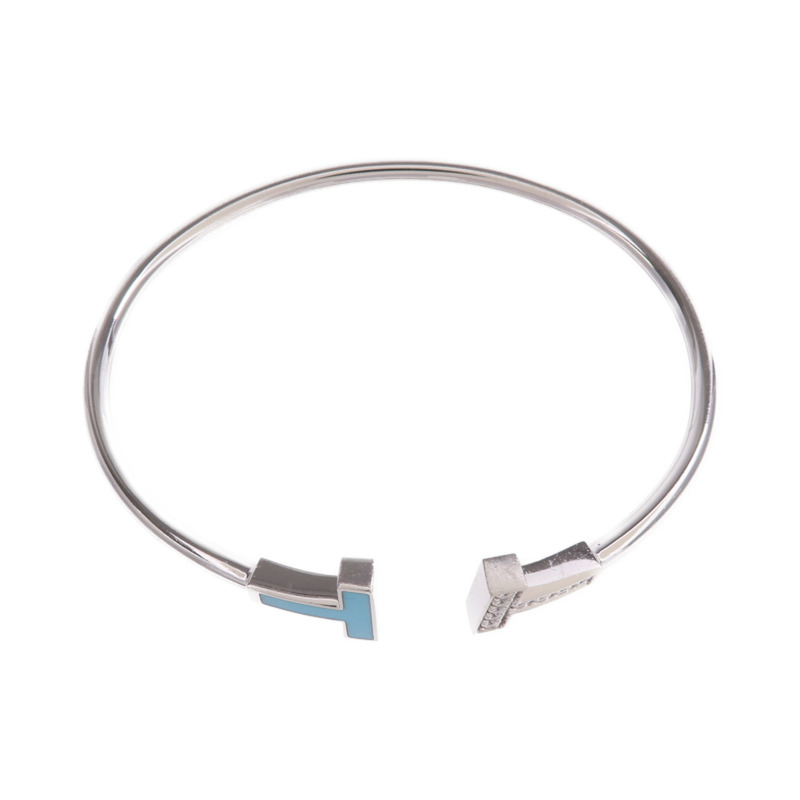 TIFFANY＆CO 18K白金T Diamond and Turquoise Wire Bracelet鑽石/綠松石手鐲-3