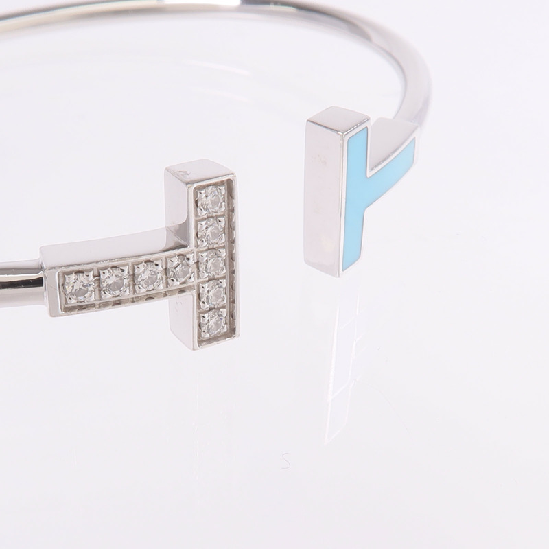 TIFFANY＆CO 18K白金T Diamond and Turquoise Wire Bracelet鑽石/綠松石手鐲-5