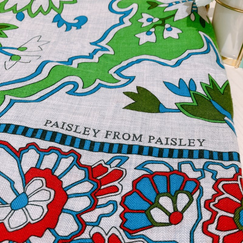 TK1930  愛馬仕 披肩 Carle Paisley From Paisley 140 x 140cm Scarf Gris Chine / Vert / Rouge-4