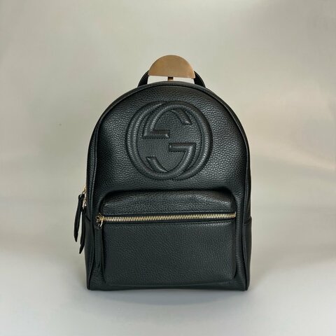 GUCCI 431570 黑皮革SOHO銀鍊後背包